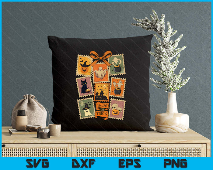 Retro Halloween Stamp Icons Funny Halloween Cat Ghost Stamp SVG PNG Digital Printable Files