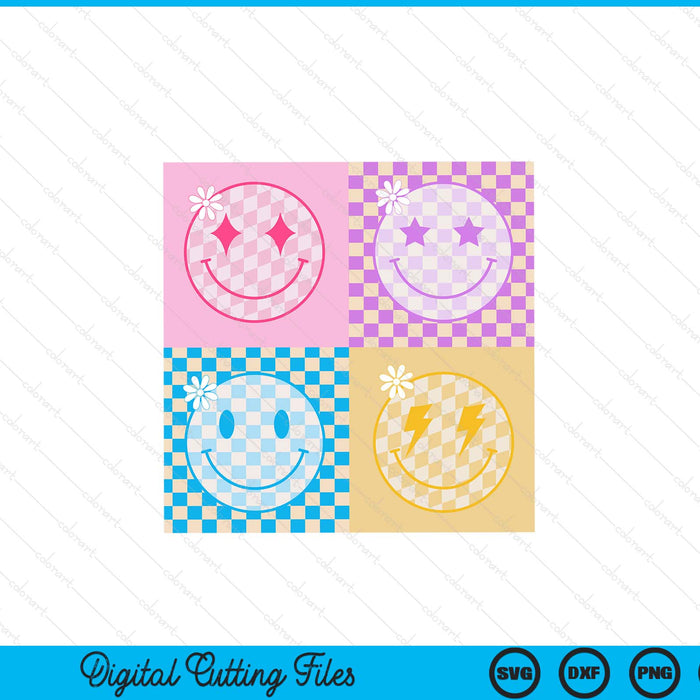 Retro Happy Face Checkered Pattern Smile Face Trendy SVG PNG Digital Printable Files