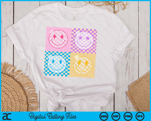 Retro Happy Face Checkered Pattern Smile Face Trendy SVG PNG Digital Printable Files