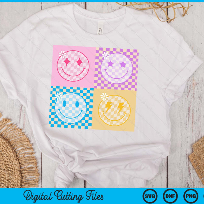 Retro Happy Face Checkered Pattern Smile Face Trendy SVG PNG Digital Printable Files
