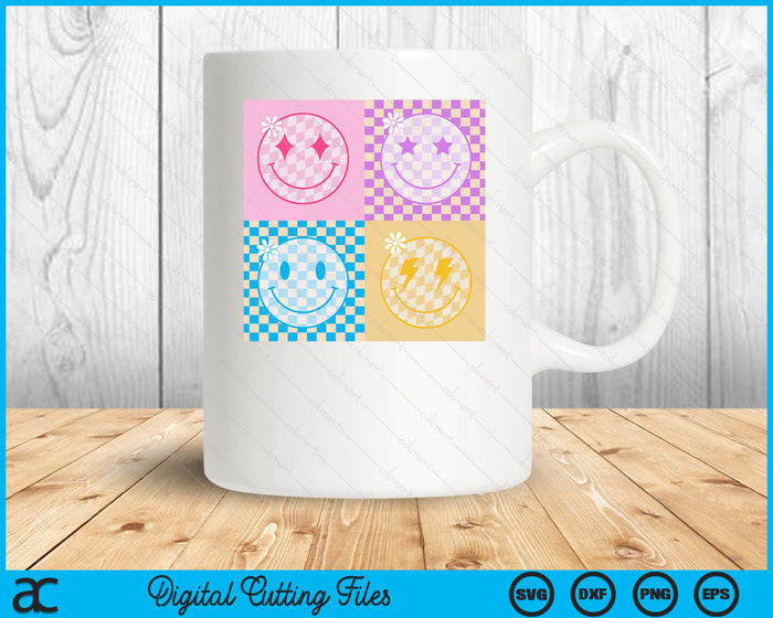 Retro Happy Face Checkered Pattern Smile Face Trendy SVG PNG Digital Printable Files