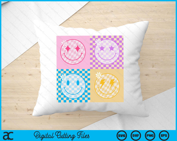 Retro Happy Face Checkered Pattern Smile Face Trendy SVG PNG Digital Printable Files