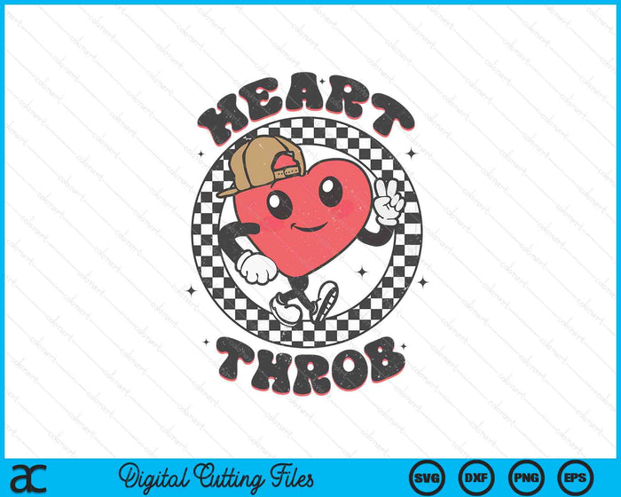 Retro Heart Throb Checkered Kid Preschool Boy Valentines Day SVG PNG Digital Printable Files