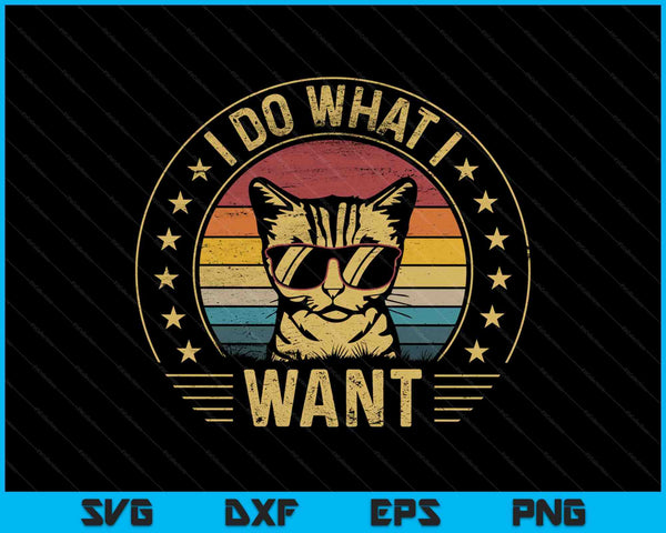 Retro ik doe wat ik wil Cat Funny Cat Lover SVG PNG snijden afdrukbare bestanden