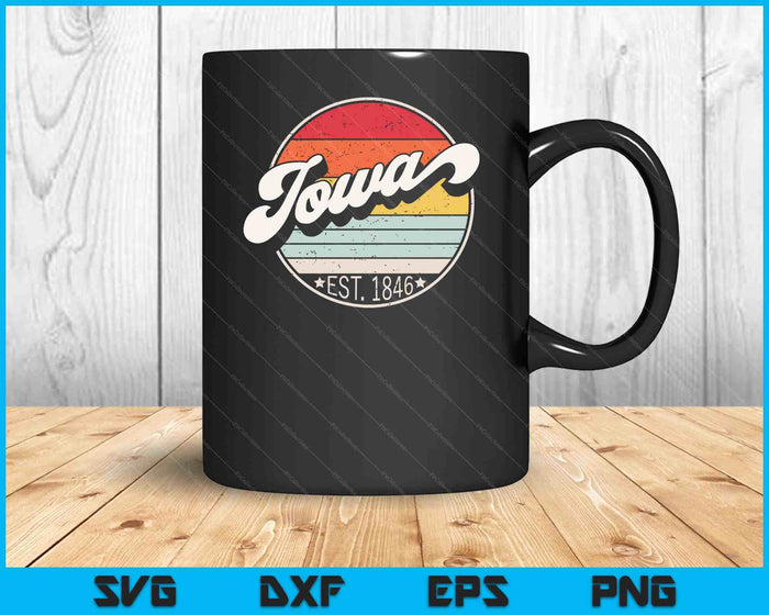 Retro Iowa Home State IA Cool 70s Style Sunset SVG PNG Cortando archivos imprimibles