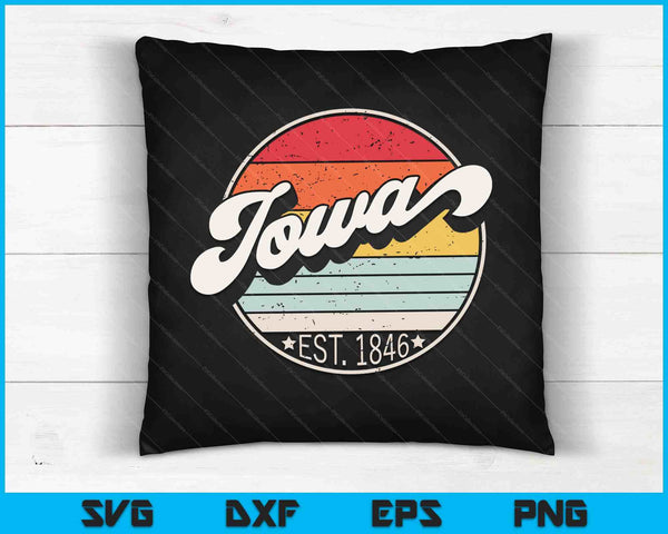 Retro Iowa Home State IA Cool 70s Style Sunset SVG PNG Cortando archivos imprimibles