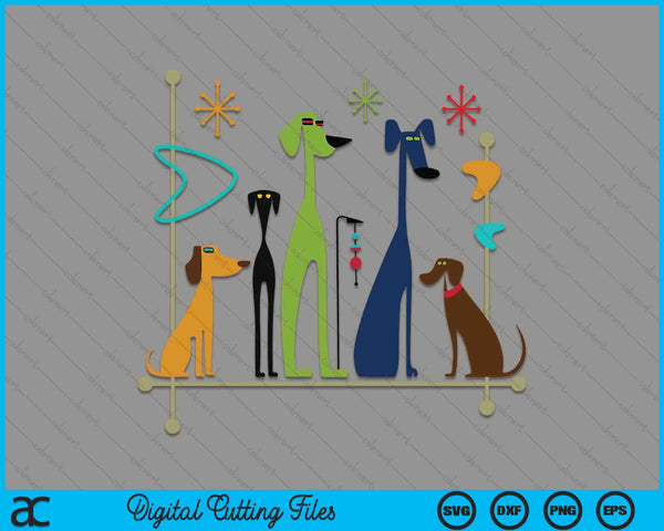 Retro Mid-Century Modern Dogs 50s 60s Style SVG PNG Digital Cutting Files