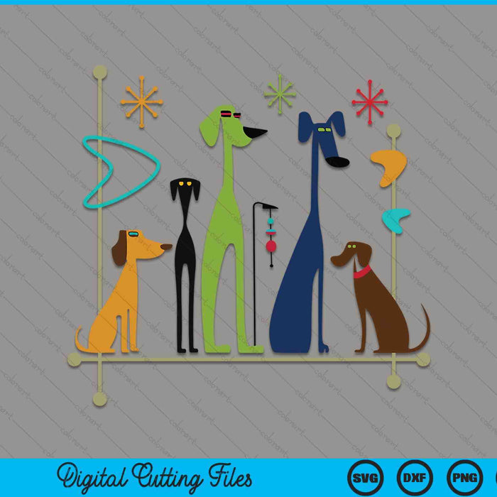 Retro Mid-Century Modern Dogs 50s 60s Style SVG PNG Digital Cutting Files