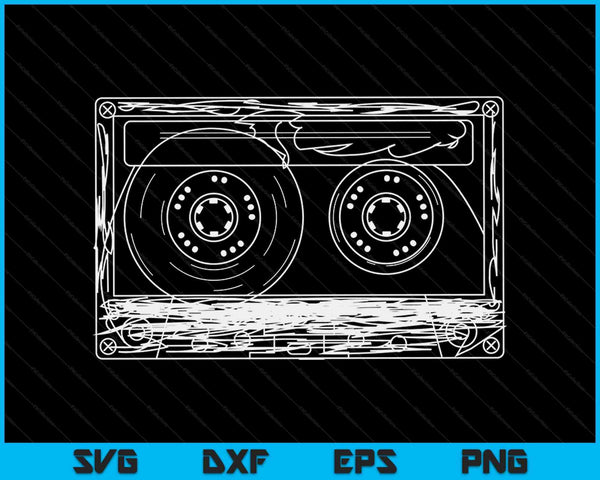 Retro muziekcassette schets Vintage audio tekening SVG PNG digitale snijbestanden