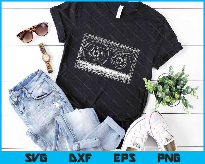 Retro Music Cassette Sketch Vintage Audio Drawing SVG PNG Digital Cutting Files