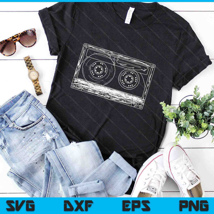 Retro Music Cassette Sketch Vintage Audio Drawing SVG PNG Digital Cutting Files