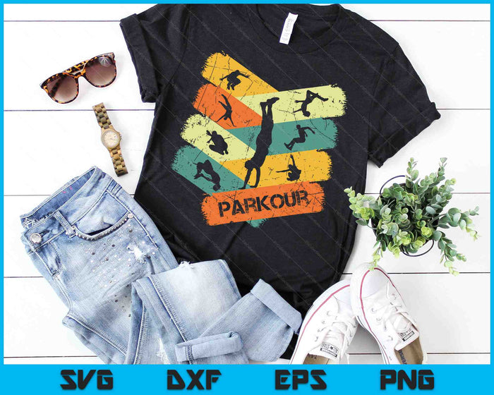 Retro Parkour Shirt for Boys Silhouette Vintage Free Running SVG PNG Digital Cutting Files