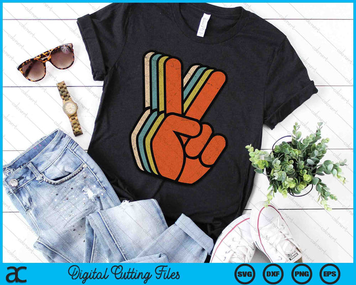 Retro Peace Sign V Fingers Vintage 60s 70s 80s Cool Graphic SVG PNG Digital Printable Files