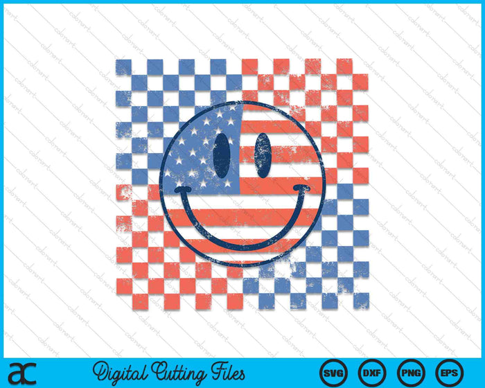 Retro Smiley Face Amerikaanse vlag 4 juli patriottische SVG PNG digitaal snijden-bestand