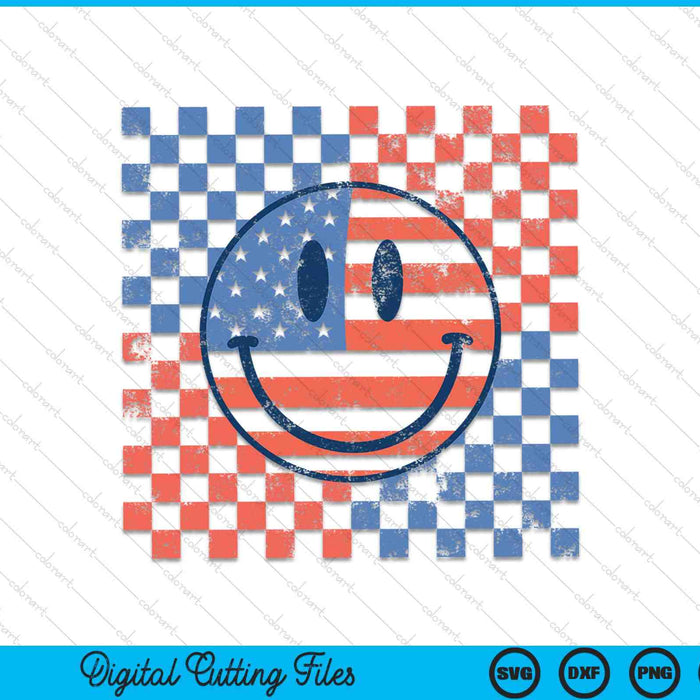 Retro Smiley Face Amerikaanse vlag 4 juli patriottische SVG PNG digitaal snijden-bestand