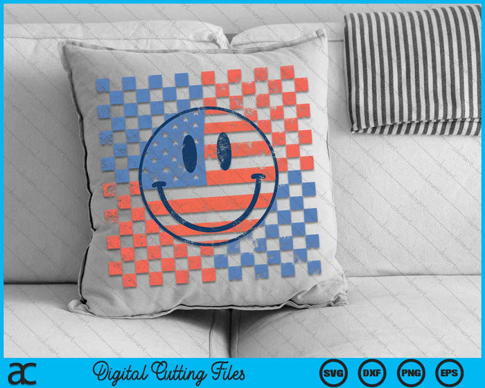 Retro Smiley Face Bandera Americana 4 de julio Patriótico SVG PNG Archivo de corte digital