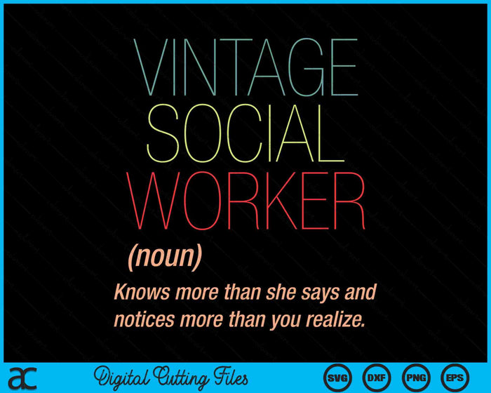 Retro Social Worker Definition Public Servant Caseworker SVG PNG Digital Cutting Files