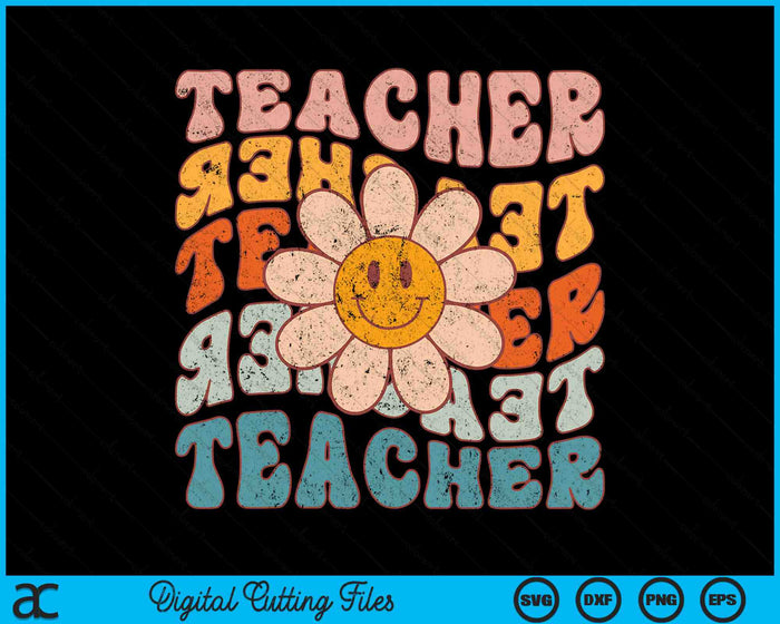 Retro Teacher Daisy Colorful School Teacher SVG PNG Digital Cutting Files