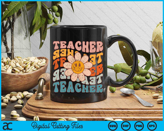 Retro Teacher Daisy Colorful School Teacher SVG PNG Digital Cutting Files