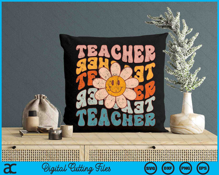 Retro Teacher Daisy Colorful School Teacher SVG PNG Digital Cutting Files