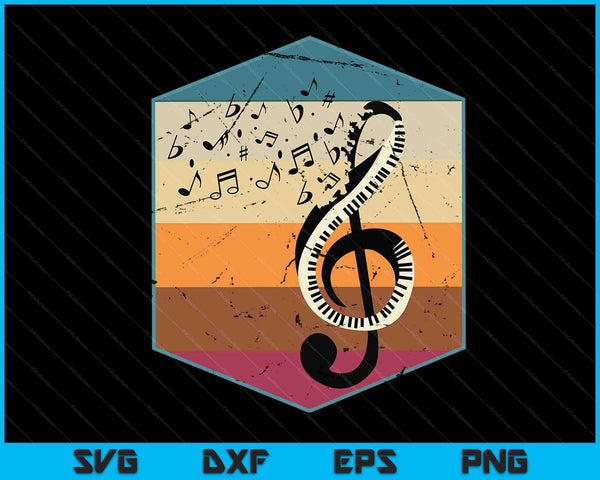 Retro Treble Clef toetsenbord klassieke muziek piano SVG PNG digitale snijbestanden