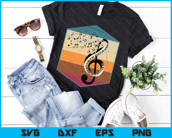 Retro Treble Clef toetsenbord klassieke muziek piano SVG PNG digitale snijbestanden