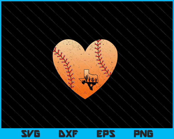 Retro Vintage Houston Texas Baseball Heart With Map SVG PNG Cutting Printable Files