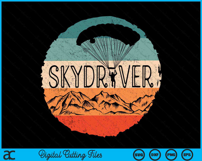 Retro Vintage Skydiver Skydiving Parachuting SVG PNG Digital Cutting Files