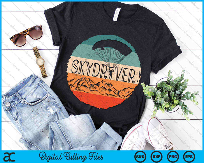 Retro Vintage Skydiver Skydiving Parachuting SVG PNG Digital Cutting Files