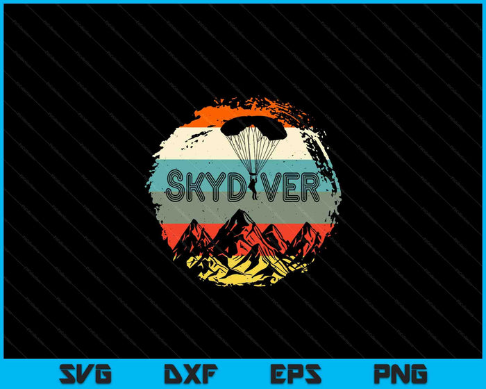 Retro Vintage Skydiver Skydiving Parachuting Skydive Gift SVG PNG Digital Cutting Files