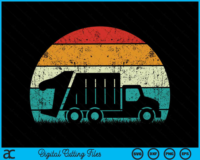 Retro Vintage zonsondergang Recycling Trash Kids vuilniswagen SVG PNG snijden afdrukbare bestanden