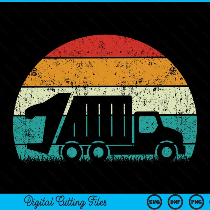 Retro Vintage zonsondergang Recycling Trash Kids vuilniswagen SVG PNG snijden afdrukbare bestanden