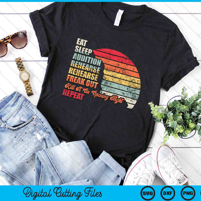 Retro Vintage Theater Geek Muzikale Leven Eet Slaap Theater SVG PNG Digitale Snijbestanden