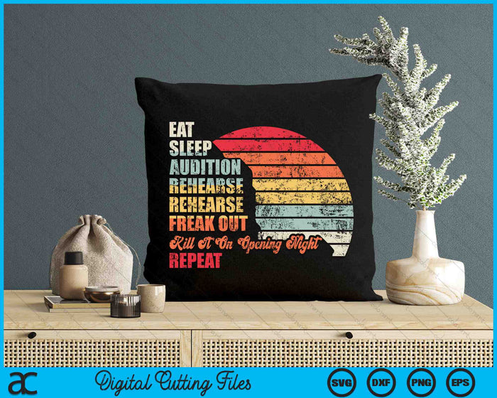 Retro Vintage Theater Geek Muzikale Leven Eet Slaap Theater SVG PNG Digitale Snijbestanden