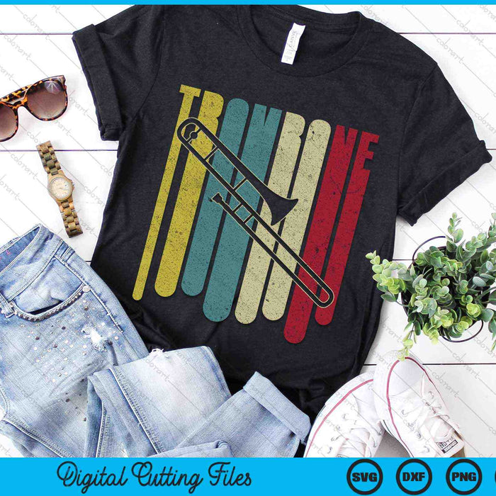 Retro Vintage Trombone Player Trombonist SVG PNG Digital Cutting Files