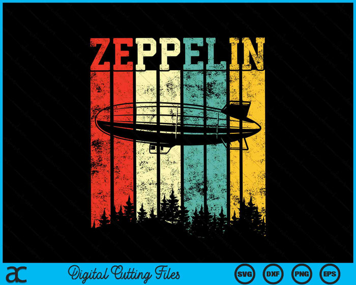 Retro Zeppelin 70s 80s Dirigible Dirigible Zepelin SVG PNG Cortar archivos imprimibles