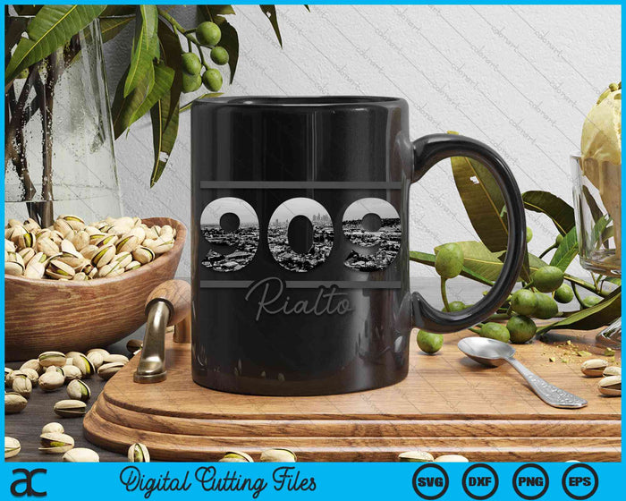 Rialto 909 Netnummer Skyline Californië Vintage SVG PNG digitale snijbestanden