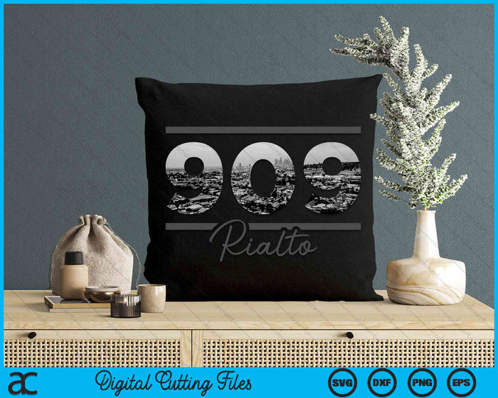 Rialto 909 Netnummer Skyline Californië Vintage SVG PNG digitale snijbestanden