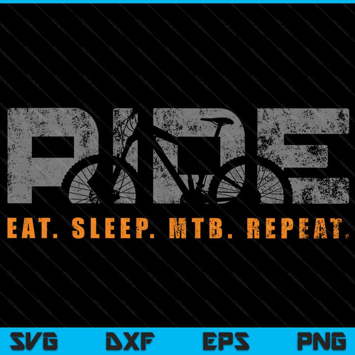 Rit eten slaap MTB herhalen Vintage MTB mountainbike SVG PNG snijden afdrukbare bestanden