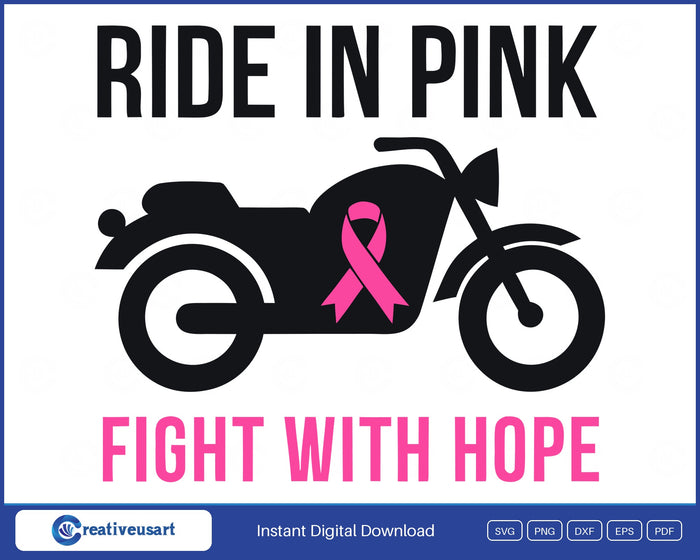 Ride In Pink Fight With Hope motorcycle breast cancer SVG design on white background