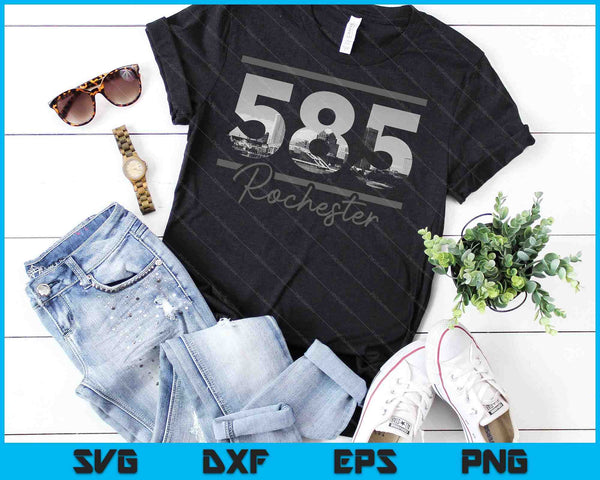 Rochester 585 Código de área Skyline Estado de Nueva York Vintage SVG PNG Cortar archivos imprimibles - on a t-shirt