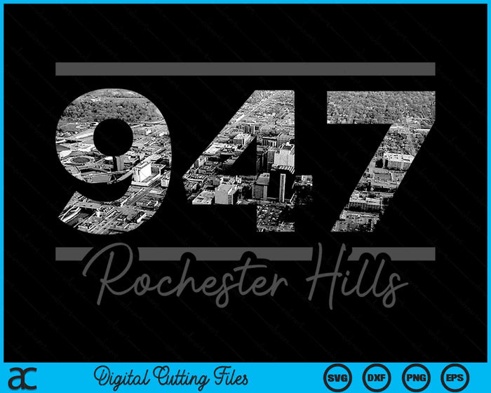 Rochester Hills 947 Netnummer Skyline Michigan Vintage SVG PNG digitale snijbestanden 
