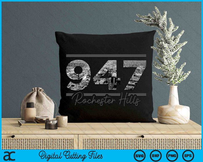 Rochester Hills 947 Netnummer Skyline Michigan Vintage SVG PNG digitale snijbestanden 