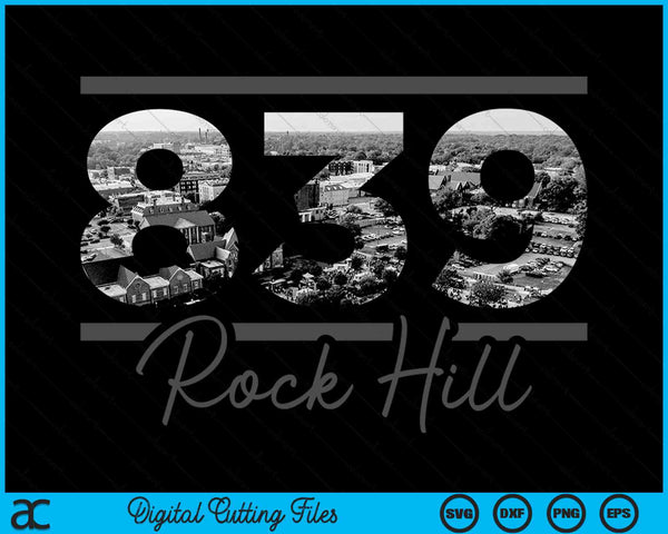 Rock Hill 839 Netnummer Skyline South Carolina Vintage SVG PNG digitale snijbestanden
