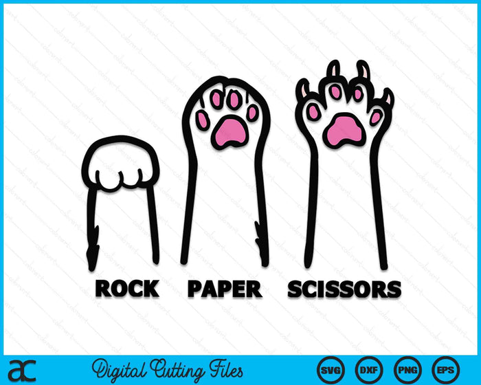 Rock Paper Scissors Cat Paws Funny Boys Girls Kids Toddler SVG PNG Digital Cutting Files