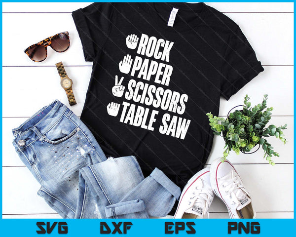 Rock Paper Scissors Table Saw Funny Timmerman SVG PNG Digitale Snijbestanden