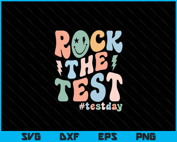 Rock The Test Testdag Retro Motiverende Leraar Student SVG PNG Digitale Snijbestanden