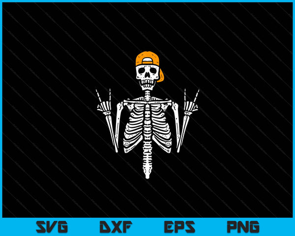 Rocker Skeleton Cap Skater Cool Halloween Punk Rock Hombres Niños SVG PNG Archivo de corte digital