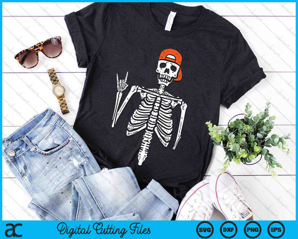 Rocker Skeleton Hand Rock en traje Halloween SVG PNG Archivos de corte digital
