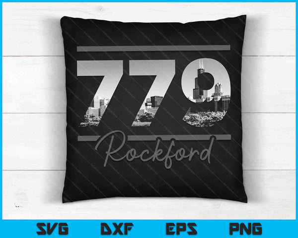 Rockford 779 Area Code Skyline Illinois Vintage SVG PNG Cutting Printable Files